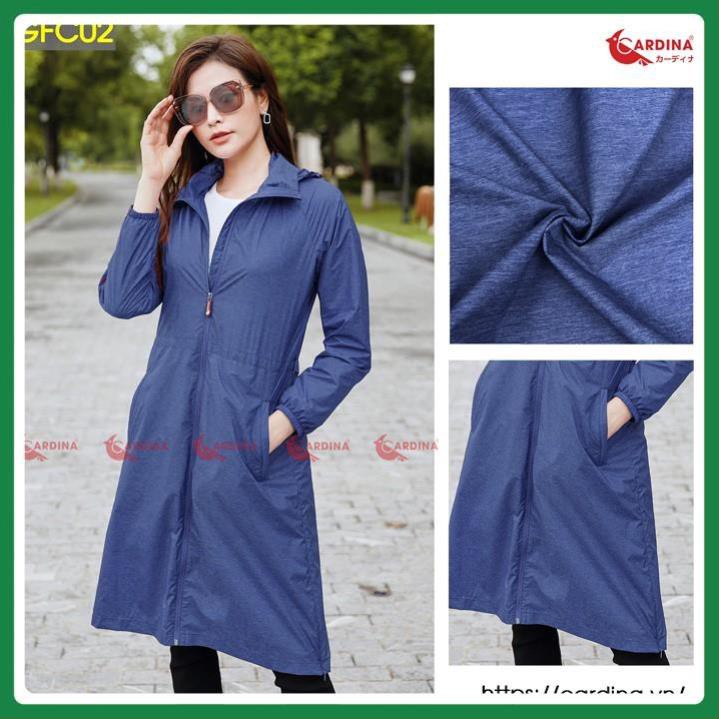Áo Khoác Nữ, Áo Gió Nữ Vân Xước Dáng Dài 2 Lớp CARDINA Cao Cấp Siêu Phẩm Cản Gió, Chống Thấm Nước, Kèm Đai Thắt