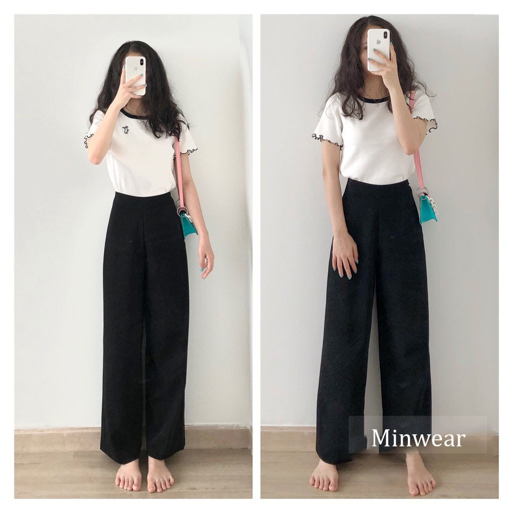 Quần ống rộng culottes suông dài chất dày lưng cao 2 màu đen be (Tất cả là hình thật)