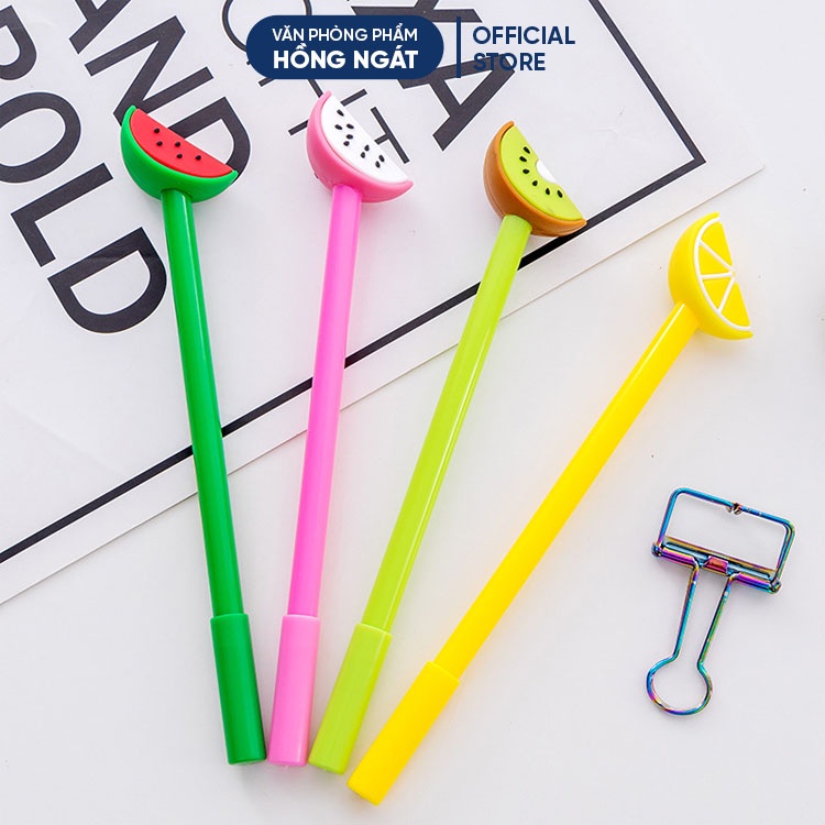 Bút bi cute hoa quả bổ miếng, bút bi nước mực gel đen ngòi 0.5mm nhiều màu dễ thương đồ dùng học tập B12