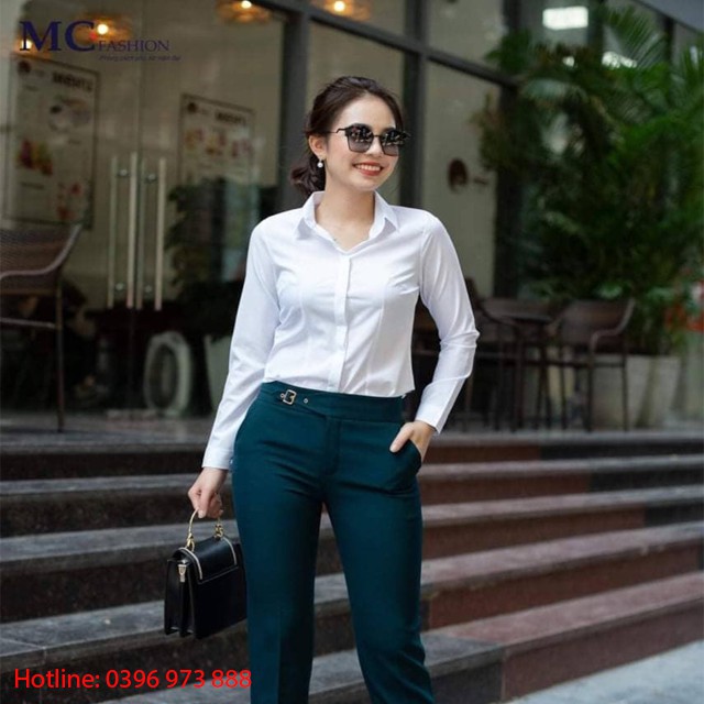 Áo sơ mi nữ trắng dài tay Mc fashion A0074