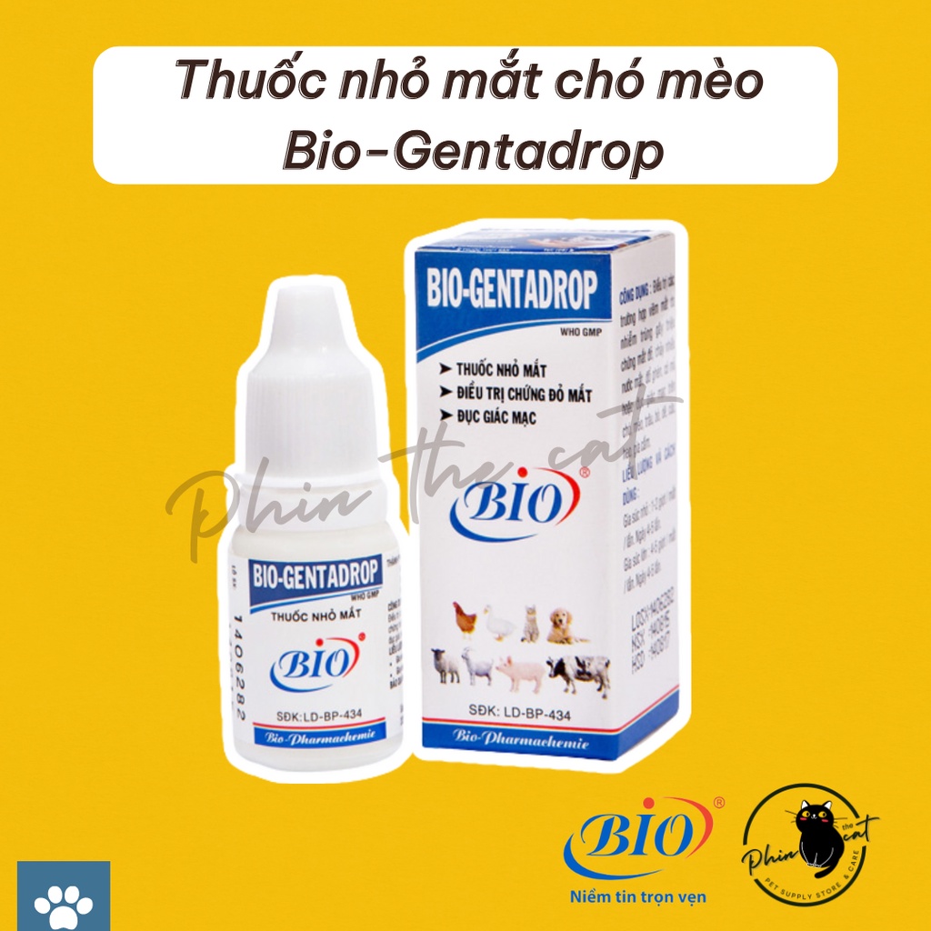 [CHÍNH HÃNG] Nước nhỏ mắt Bio-Gentadrop cho chó mèo - 10ml | phinthecat