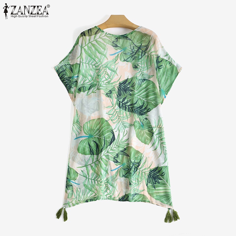 Áo khoác cardigan Zanzea tay cánh dơi cổ chữ V họa tiết hoa lá nhiệt đới hợp thời trang cho nữ