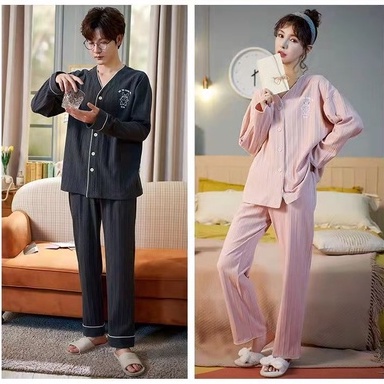 Bộ đồ ngủ pijama cotton tay dài dáng rộng thời trang xuân thu cho nam