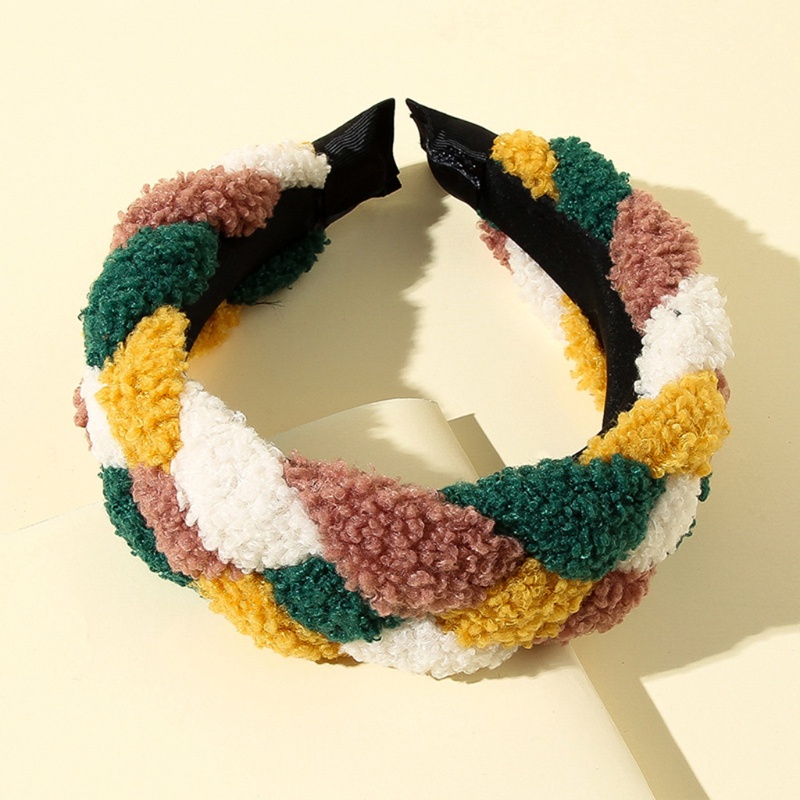 Băng Đô Cài Tóc Giả Lông Cừu Bản Rộng Màu Tương Phản Phong Cách Dân Tộc Vintage Mùa Đông Cho Nữ