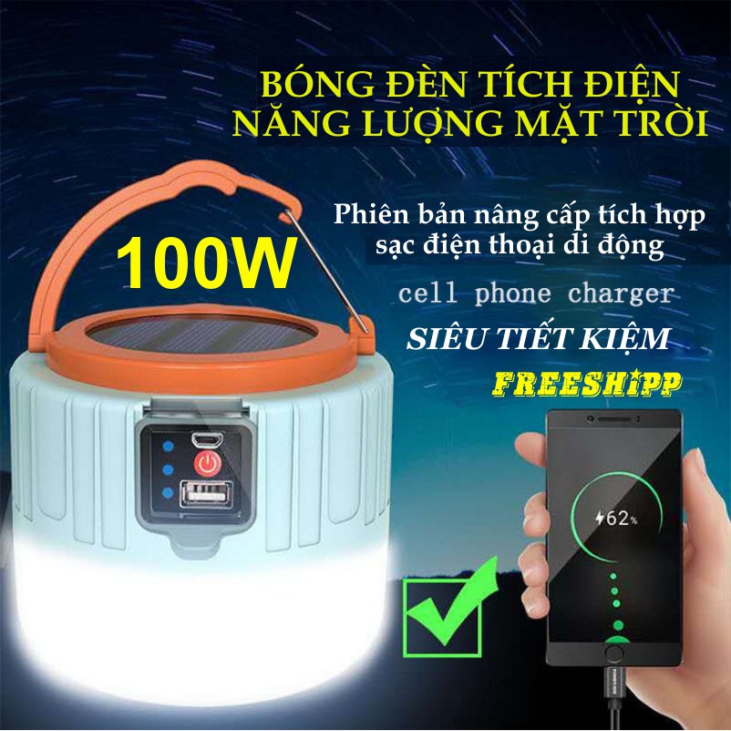 Bóng Đèn Năng Lượng Mặt Trời, Đèn Năng Lượng Mặt Trời Tích Điện Siêu Sáng Có Móc Treo Tích Hợp Sạc Điện Thoại PAPAA.HOME