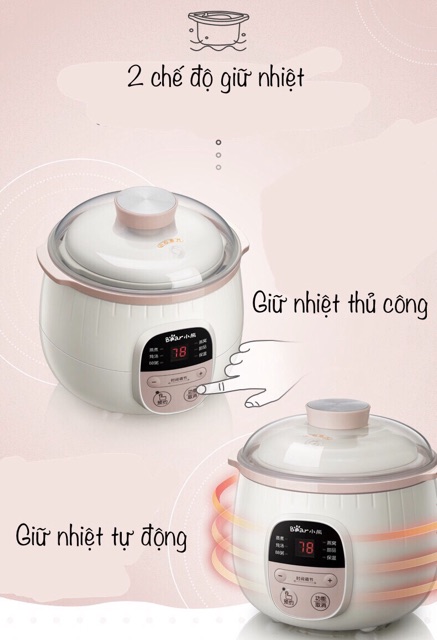 (TLY NGHỈ BÁN) NỒI NẤU CHÁO CHẬM BEAR CÓ HẸN GIỜ 0,8L