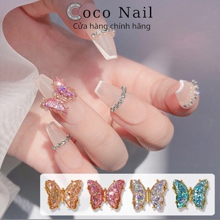 Charm nail bướm pha lê kim tuyến, charm bướm nail quốc dân phong cách hàn quốc