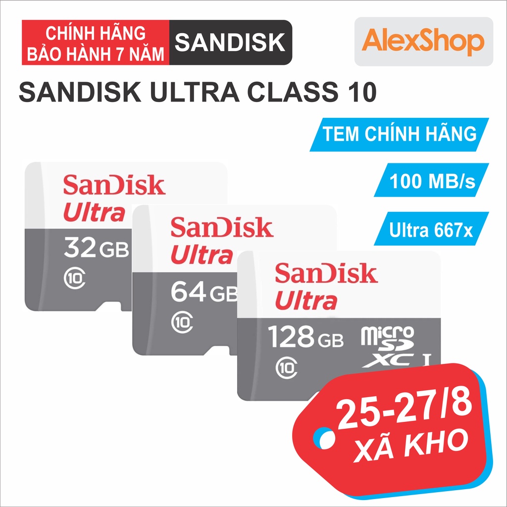 🔥 XÃ KHO 🔥 Thẻ Nhớ MicroSD SanDisk Ultra 16/32/64/128GB 100MB/s Chính Hãng Có Tem Chính Hãng