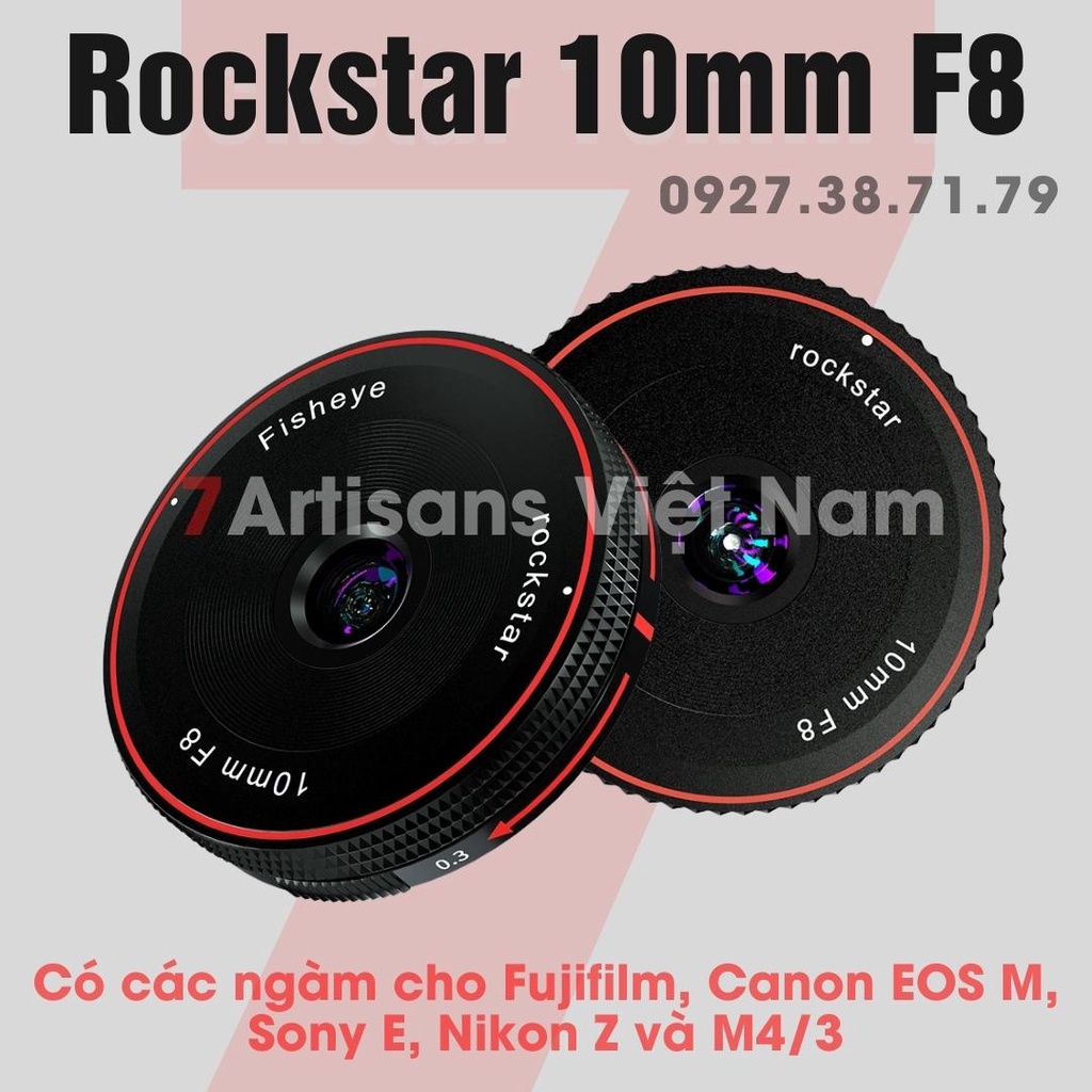 [CÓ SẴN] Ống kính Siêu rộng Fisheye Rockstar 10mm F8 cho ngàm Sony E, Fujifilm X, Canon EOS M, Nikon Z và ngàm M4/3