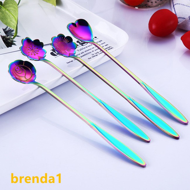 4pcs Mini Cute Flower Stainless Steel Teaspoon Coffee Metal Golden Dessert Spoon Coffee Utensils Dessert Tablespoon Spoons Kitchen