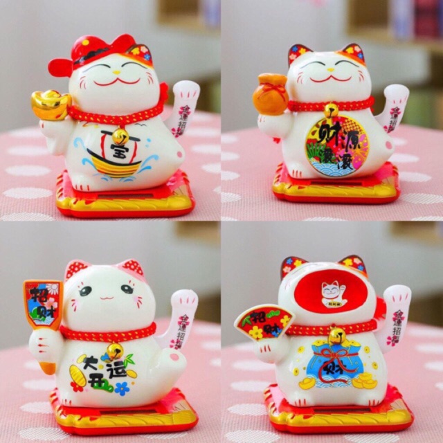 Mèo thần tài, mèo may mắn Maneki Neko vẫy tay năng lượng mặt trời 10cm | BigBuy360 - bigbuy360.vn
