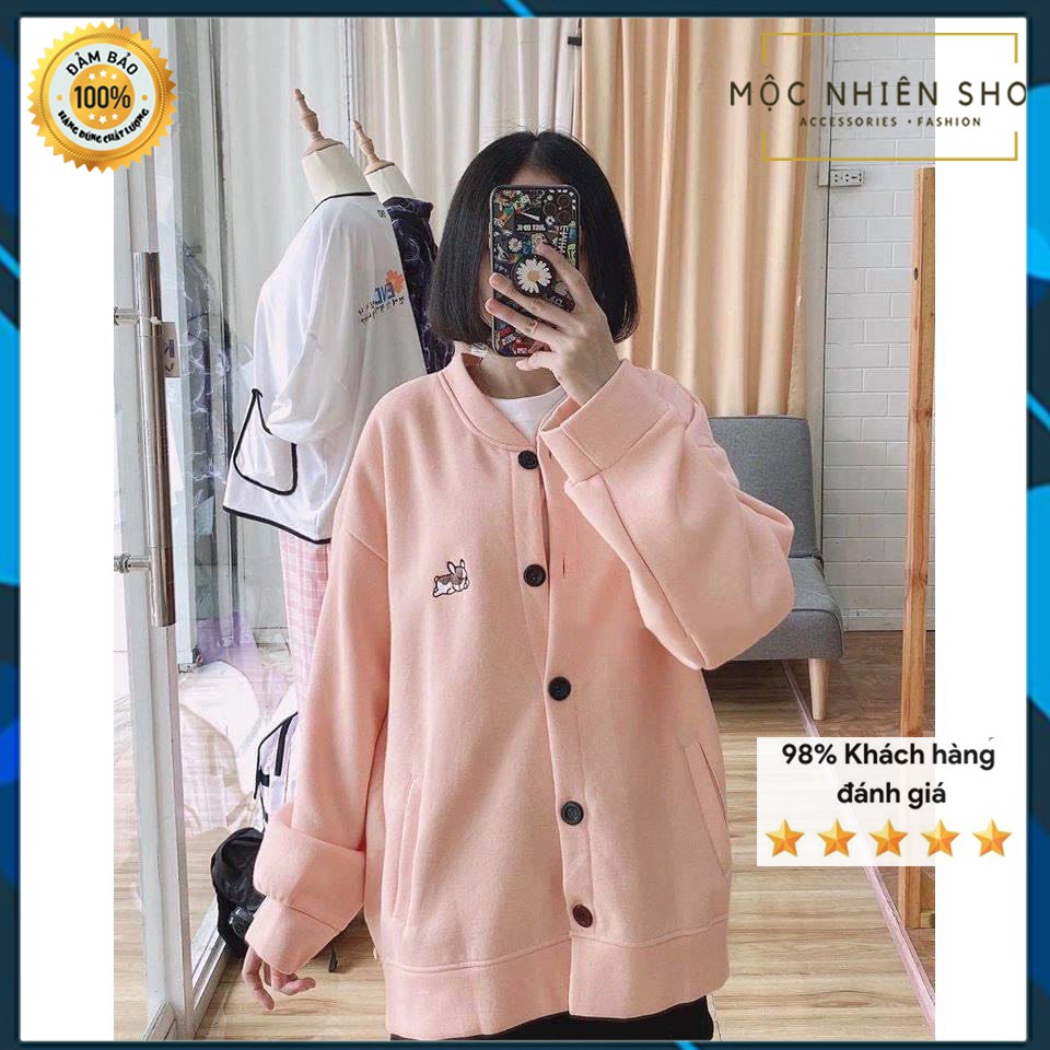 Áo khoác nỉ bông unisex Cardigan Lazy Puppy hình cún con dễ thương, chất liệu cao cấp, co giãn mặc thoải mái KN11