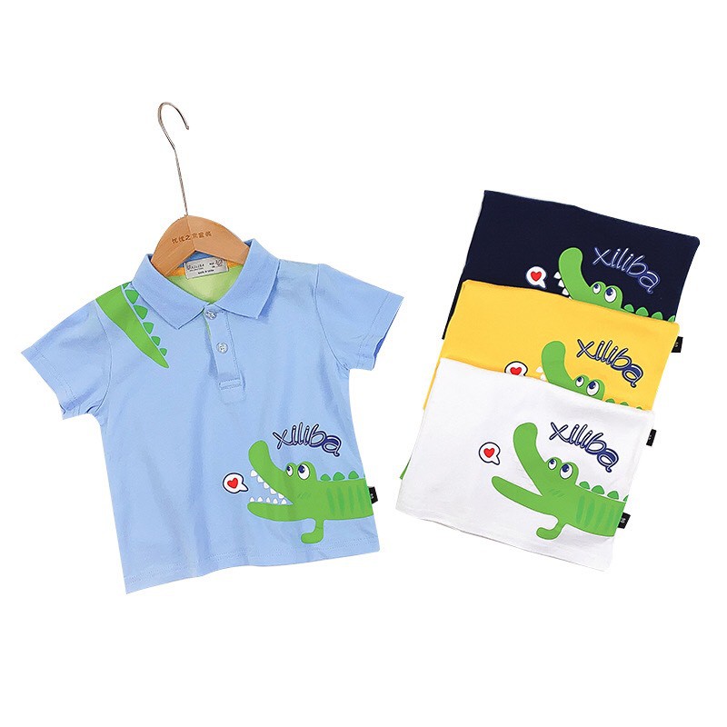 Áo thun polo bé trai cá sấu xanh có cổ thoáng mồ hôi 2-6T Xilibao hàng xuất Âu Mỹ - Misolkids ảnh thật