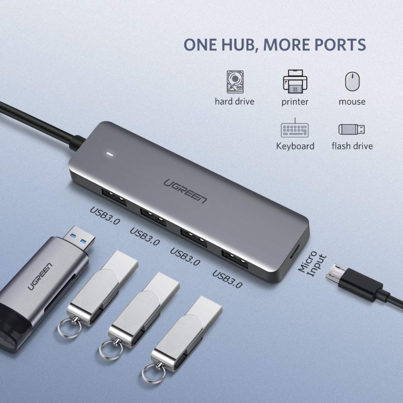 Hub USB 3.0 4 cổng hỗ trợ cấp nguồn Micro USB cao cấp Ugreen 50985 - Hàng chính hãng