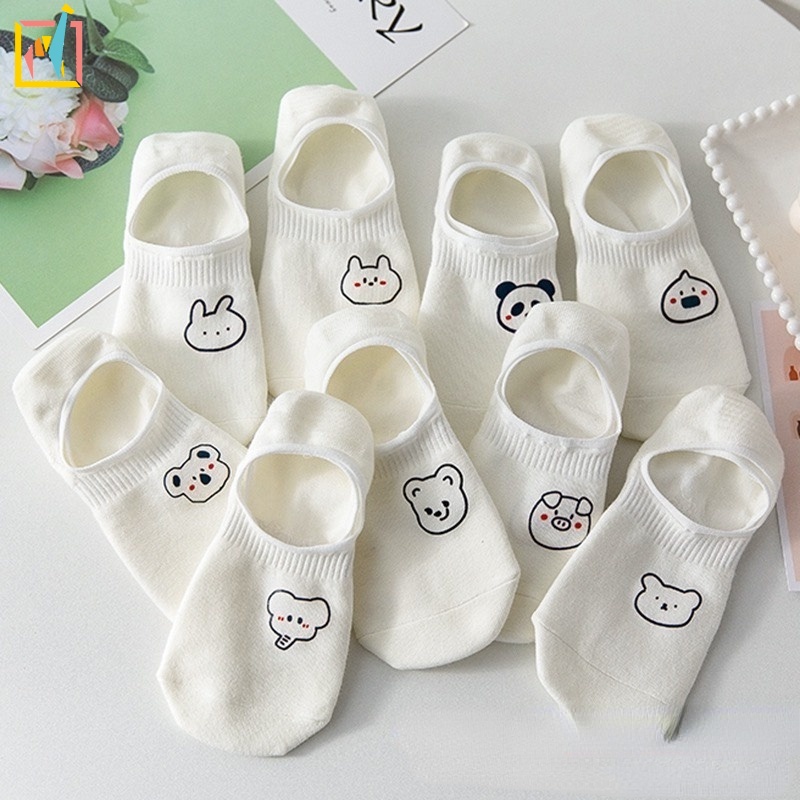 Vớ nữ YR ZOE cotton cổ ngắn dễ thương hình thú màu trắng mỏng thoáng