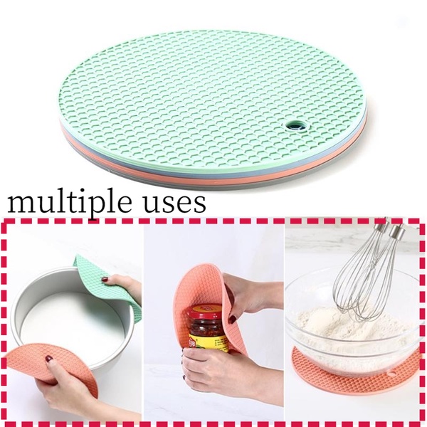 Tấm lót silicone chống trượt/chống bỏng chịu nhiệt hình tròn đa năng cho bàn nhà bếp