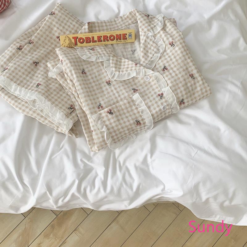 Bộ Đồ Ngủ Dài Tay Phong Cách Hàn Quốc Thời Trang Mùa Thu Cho Nữ