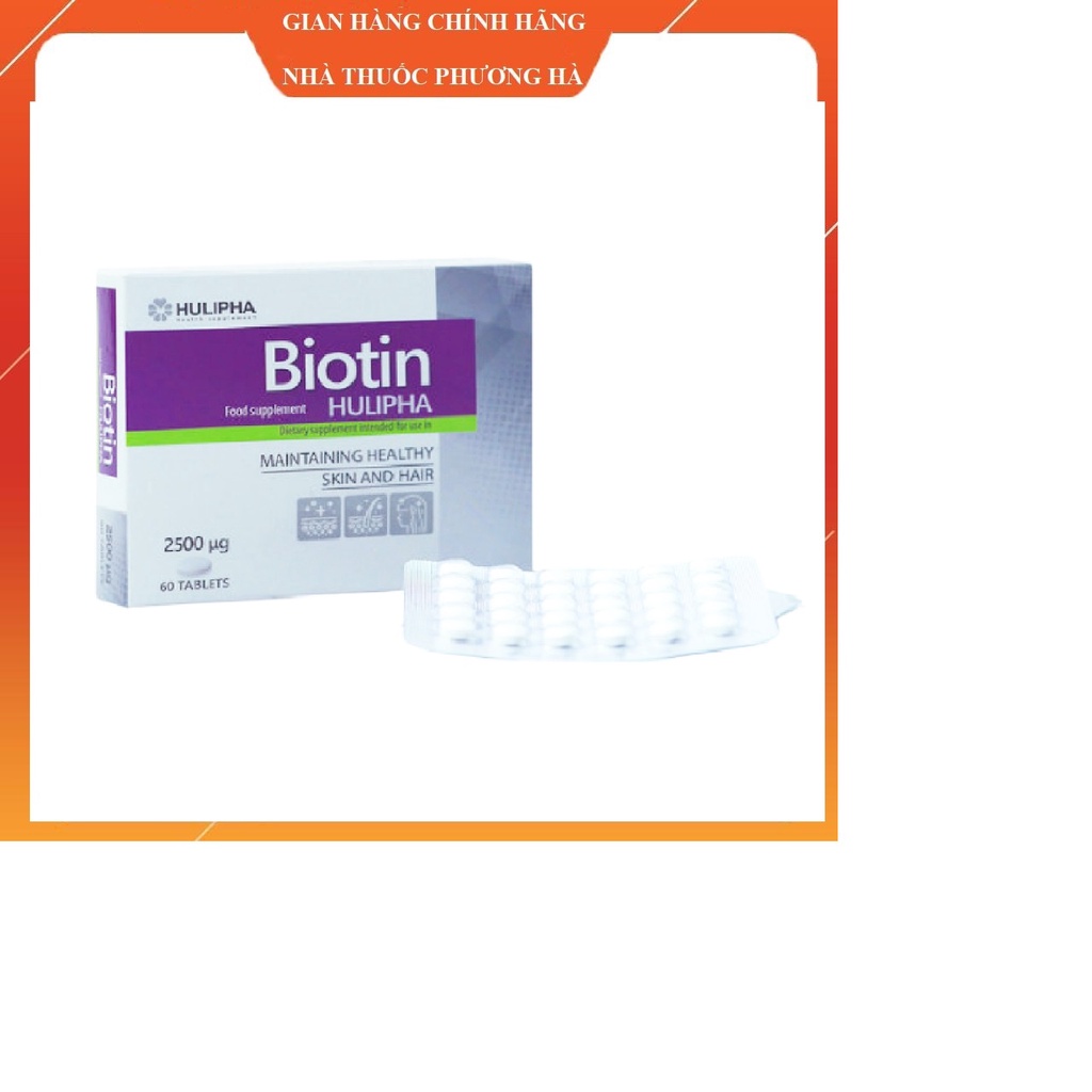 Viên uống BIOTIN Hulipha ( Nhập khẩu chính hãng BA LAN) Hộp 60 viên uống 2 tháng cho tóc khỏe, da đẹp