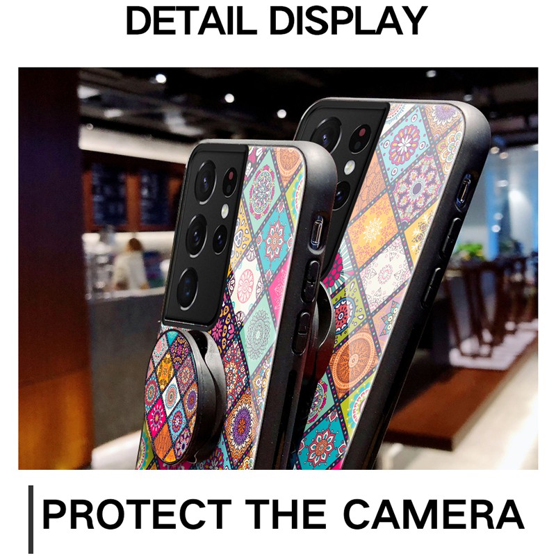 Ốp Lưng Kính Cường Lực Hoa Văn Thời Trang Cho Samsung Galaxy S21 Ultra S21 Plus S21 + A12 F62
