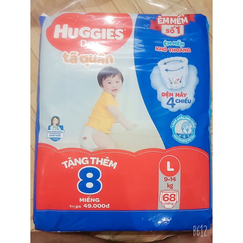 Bỉm tã quần Huggies Dry size L 68 miếng (9-14kg)
