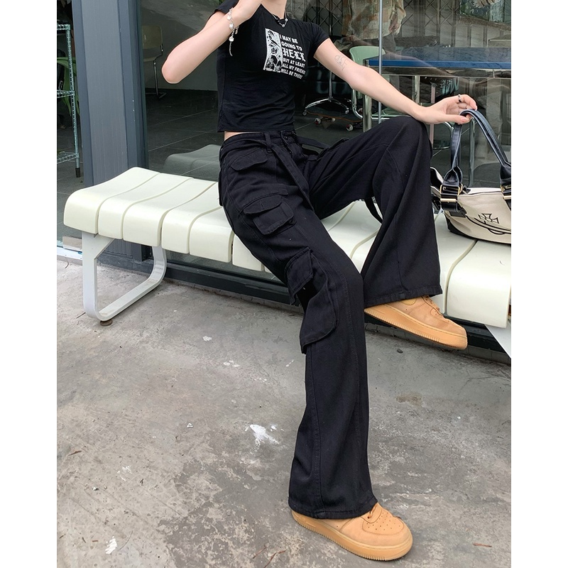 Quần ống rộng Lưng Cao Phong Cách retro Mỹ Cho Nữ
