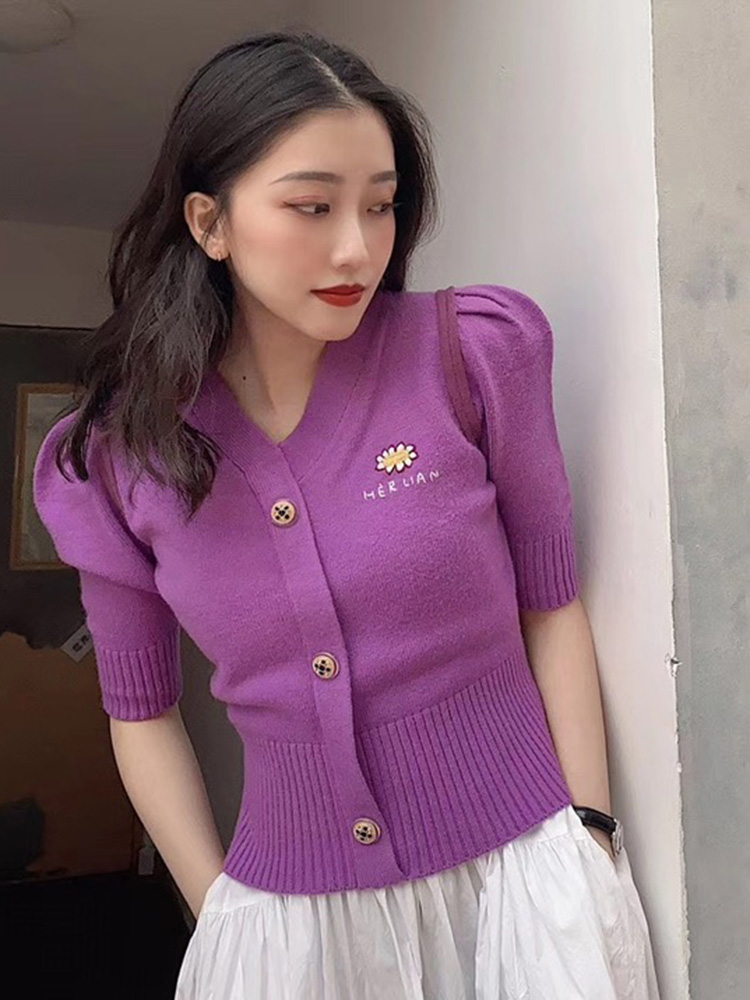 Áo Cardigan Dệt Kim Hoạ Tiết Hoa Thêu Phong Cách Retro Cho Nữ