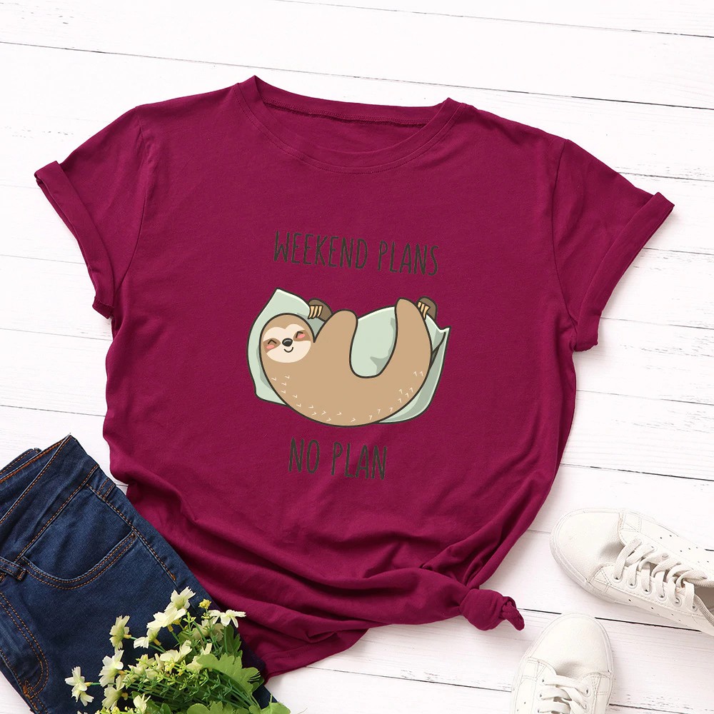 Áo thun phông nam nữ form rộng Familylove - Mẫu áo Unisex Chú Lười - WEEKEND PLANS? - NO PLAN chất Cotton 100% cao cấp