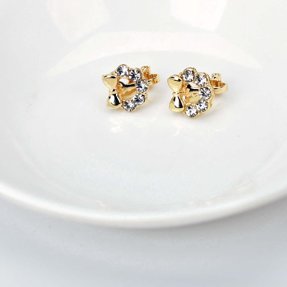 Khuyên tai hình chiếc nơ đính đá pha lê trắng xinh xắn cho nữ