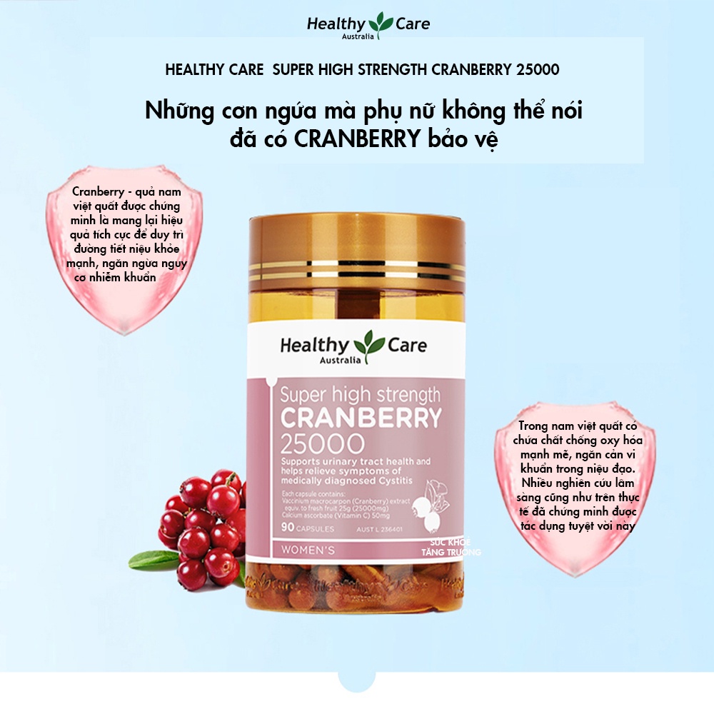 Viên uống hỗ trợ sức khỏe thận và đường tiết niệu Healthy Care Cranberry 90 viên