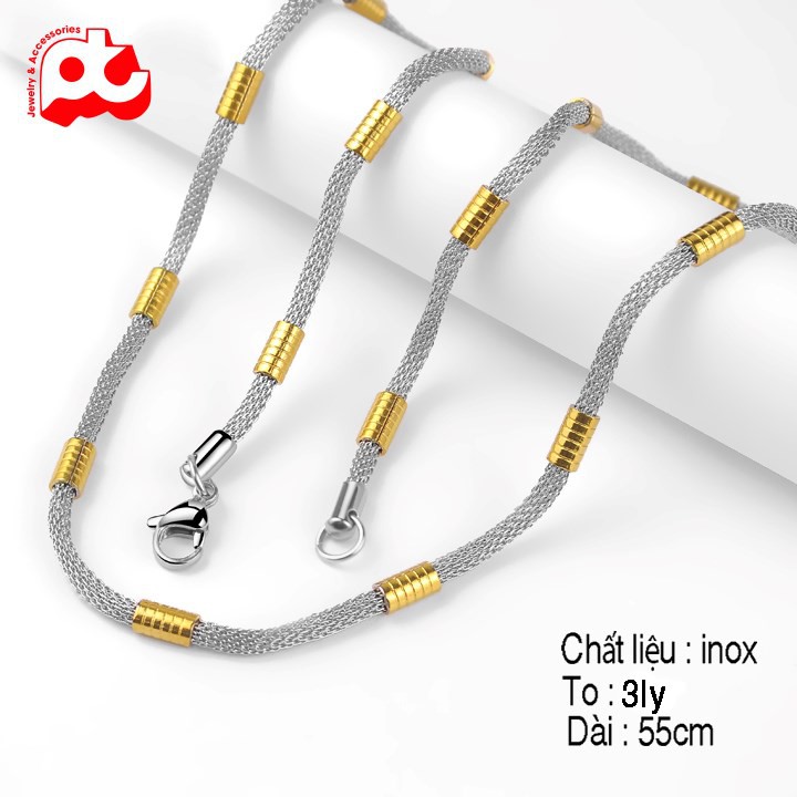 Dây chuyền nam inox thời trang t kích cỡ 4mm màu trắng mạ vàng cách điệu thép không gỉ HSDCNA153