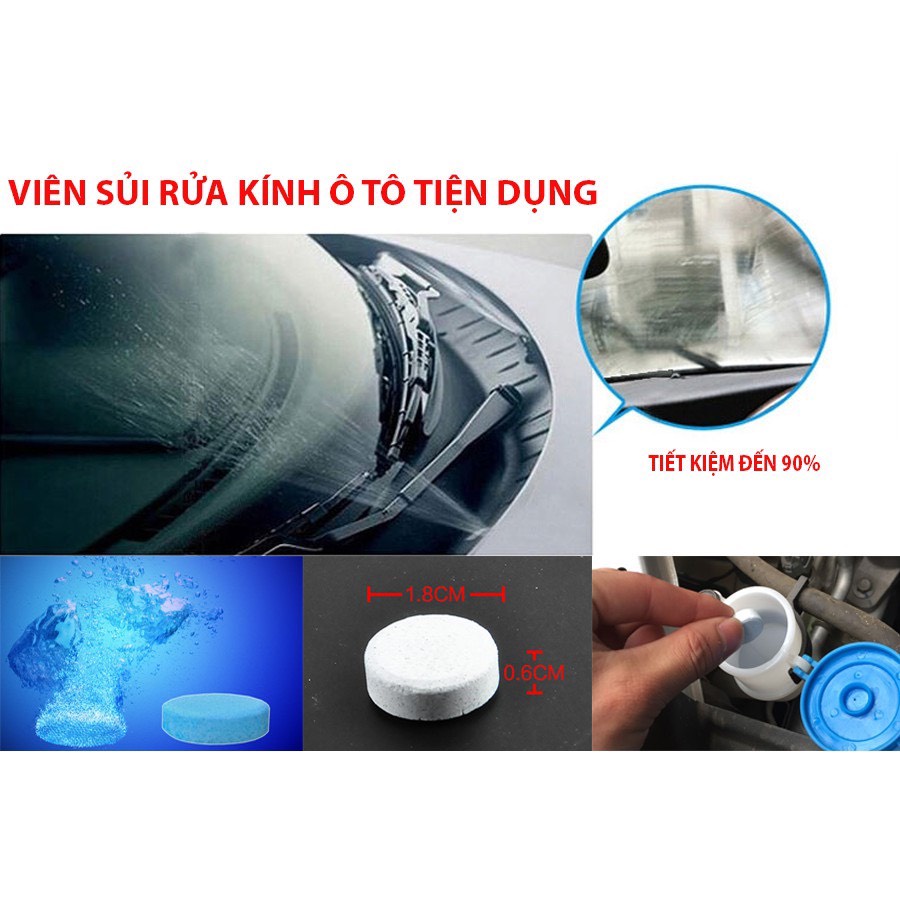 COMBO 10 Viên sủi rửa kính xe ô tô - loại 1 viên pha 4 lít nước giúp tẩy sạch kính lái