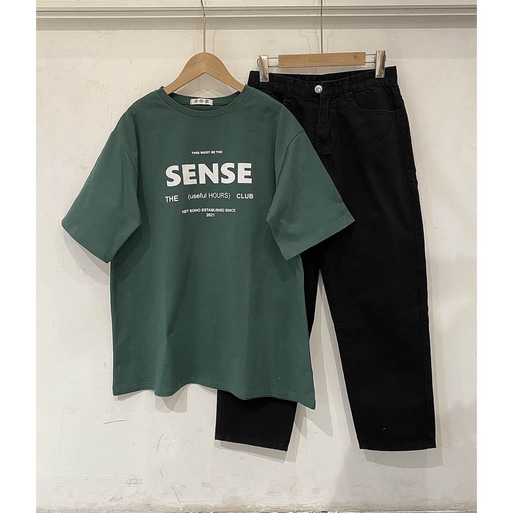 Áo thun tay lỡ SENSE Áo thun Quảng Châu In Unisex phông nam nữ oversize Hàn Quốc, Áo thun tay lỡ in unisex