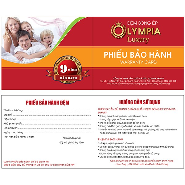 Đệm bông ép Olympia Luxury gấm xốp - bảo hành chính hãng 9 năm