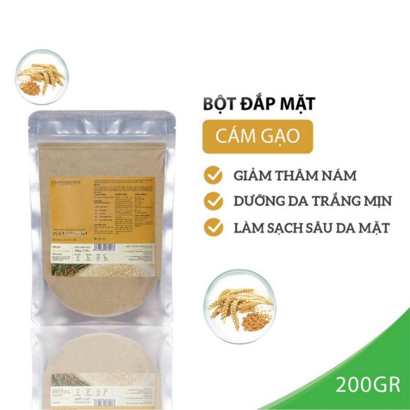 Combo tẩy da chết Bột cám gạo 200g &amp; Bột đậu đỏ 200g &amp; Bột yến mạch Milaganics 200g