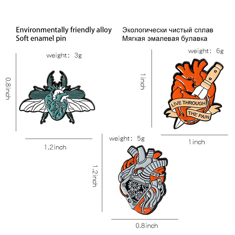 Pins cài áo - trâm cài áo hợp kim in 3D dao găm nỗi đau pain, phụ kiện tạo biểu tượng cảm xúc, điểm nhấn cho trang phục.