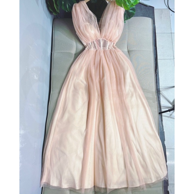 Váy Đầm Dạ Hội Maxi Xoè Công Chúa Xẻ Ngực Chiết Eo Dự Tiệc Sang Trọng V230 Free Size AĐ BOUTIQUE