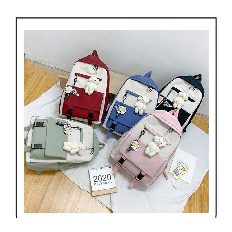 nhập quảng châu  Balo thời trang chống thấm nước hoa cúc siêu xinh cho bạn nữ kèm móc gấu