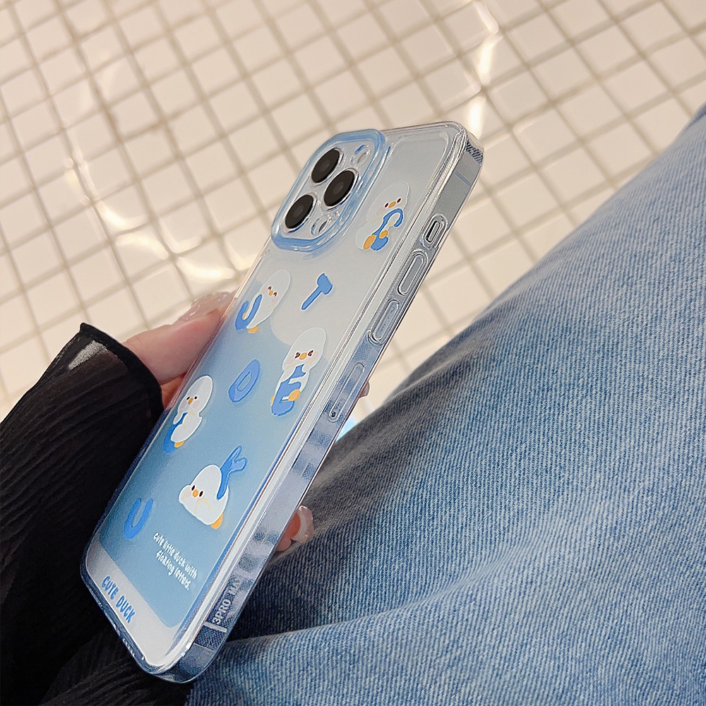 Dễ Thương Ốp Điện Thoại tpu Mềm Trong Suốt Bảo Vệ Ống Kính Máy Ảnh Hình Vịt Cho iphone 7 8 plus x xr xs 11 12 13 14 15 mini pro max se
