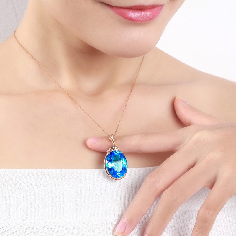 vòng cổ Mạ Vàng Hồng 18k Đính Đá Topaz Xanh Navy