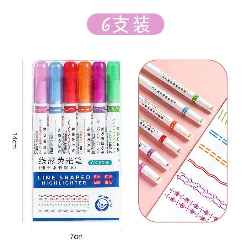 Bộ 6 Bút Đánh Dấu Đầu Lăn Nhiều Màu Sắc