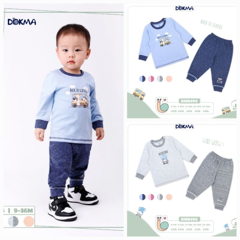 Bộ dài tay cài vai bé trai Dokma - chất cotton hữu cơ mềm thoáng, co giãn, thấm hút tốt