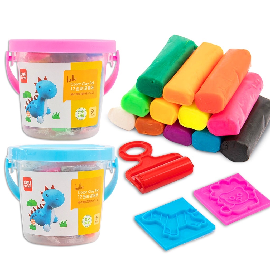 Đất nặn nhiều màu Chất liệu an toàn có khuôn kèm 12 màu 01 hộp nhựa có quai xách - TONGKHOHUYHOANG168
