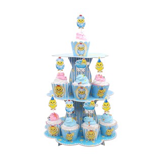 Kệ để bánh cupcake 3 tầng chủ đề gà xanh