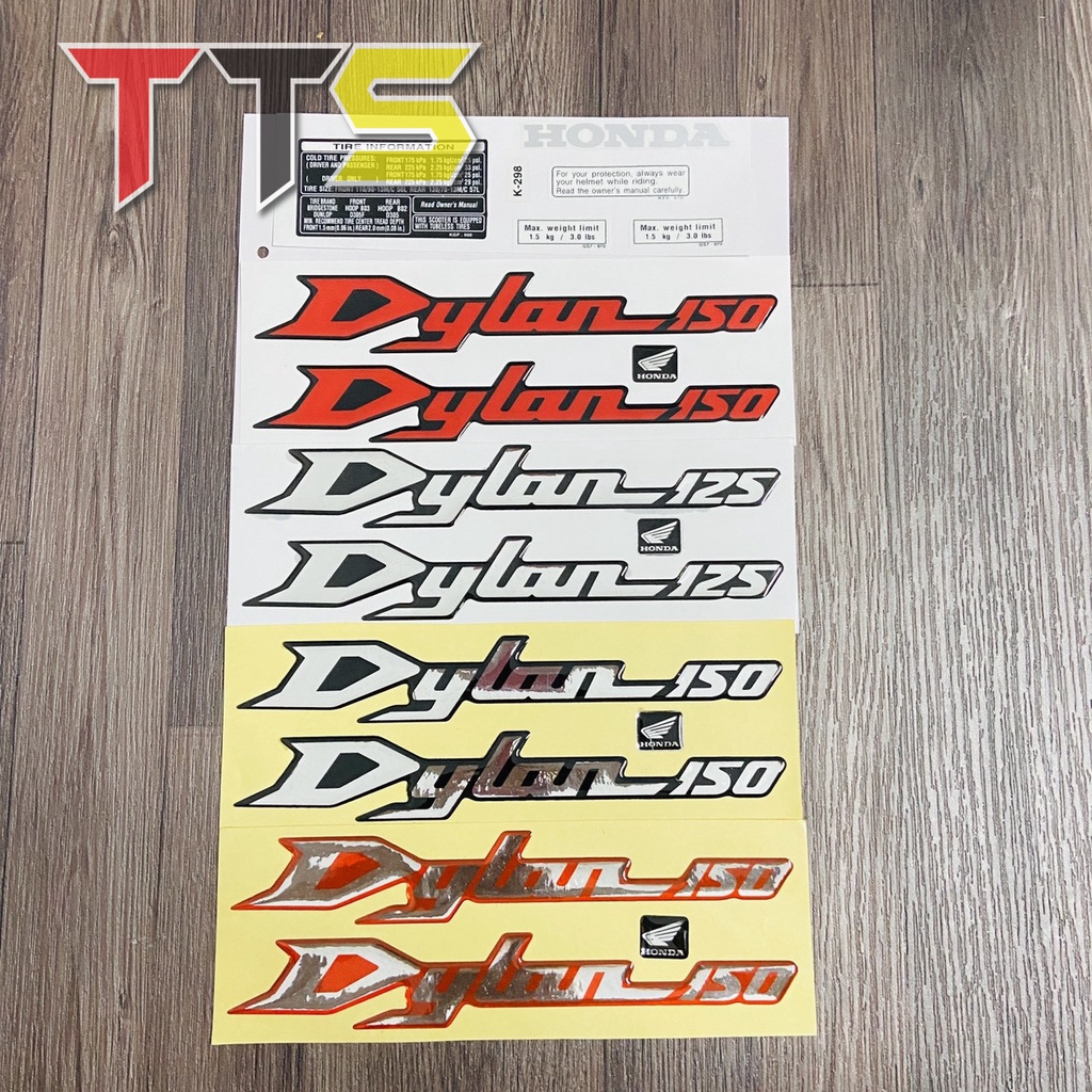 Bộ tem xe Honda Dylan 125, Dylan 150 kèm tem thông số chất liệu nhựa nổi cao cấp