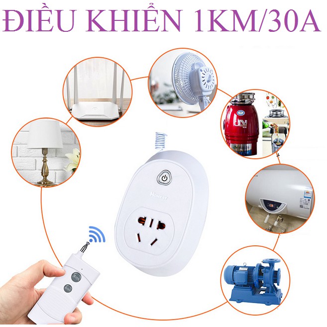 [MỚI 2019-CÓ CHỨC NĂNG HỌC LỆNH]Ổ cắm điều khiển từ xa 1KM Honest 30A/220V HT9501,công tắc điều khiển từ xa