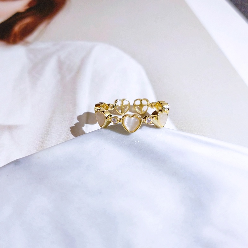[Jiudolan] Nhẫn Hở Đính Đá Opal Nhân Tạo Hình Trái Tim Hợp Thời Trang Dễ Phối Đồ Cho Nữ