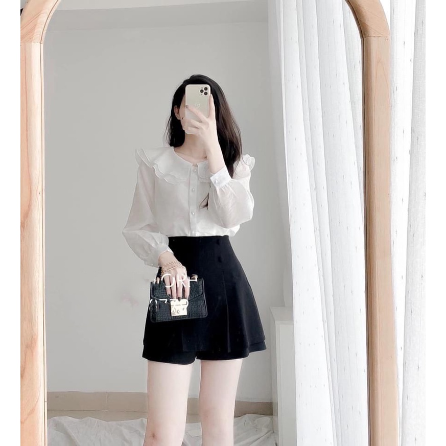 Áo Sơ Mi Voan Cổ Sen Dài Tay Cúc Ngọc - Áo Sơ Mi Tiểu Thư Cách Điệu | BigBuy360 - bigbuy360.vn