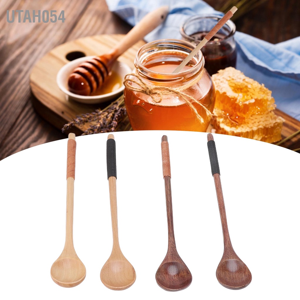 Set 4 Muỗng Gỗ Khuấy Cà Phê Cán Dài