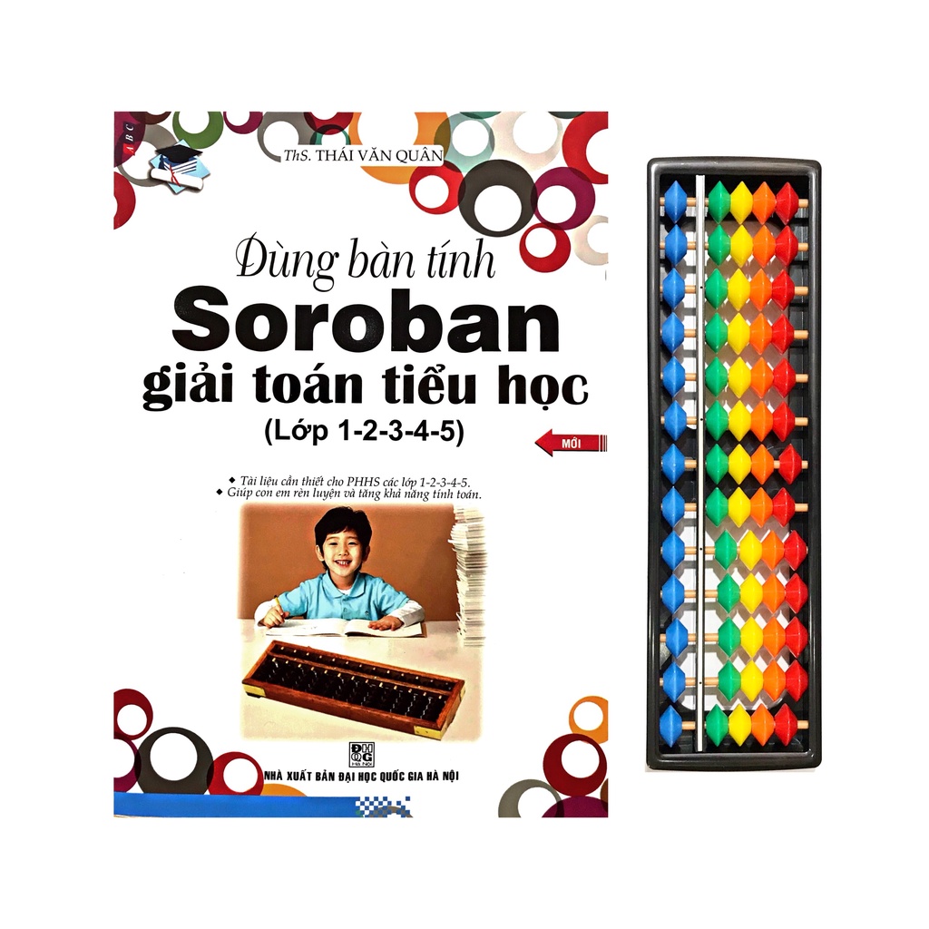 Sách - Dùng bàn tính Soroban giải toán tiểu học ( lớp 1-2-3-4-5) kèm bàn tính Soroban size lớn (20 x 5 cm)