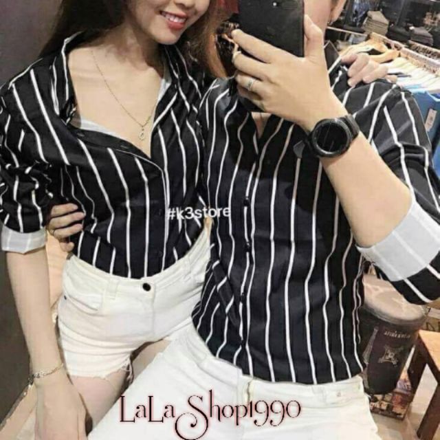 ÁO SƠ MI CẶP NAM NỮ KẺ SỌC CHẤT LỤA TRƠN CAO CẤP - LALASHOP1990